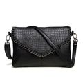Classic black envelope crossbody bag with faux crocodile pattern and metal chain trim - L Black