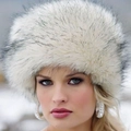 Winter faux fox fur hat in white with dark tips for women warm russian style flat top hat - White with Black Tips
