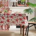 Blue cotton linen Christmas tablecloth with Santa Claus print for festive dining decor - 140x260cm / Red Santa Claus