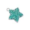 Detail view of 18K gold star pendant with emerald green crystals in pavé setting - Platinum Green Zirconia