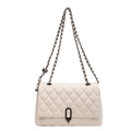 Chic beige quilted flap bag with dark metal chain strap and spherical charm detail - Off White