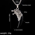 Men's stainless steel necklace with black acrylic wolf tooth pendant and alloy head details - Wolf Tooth No.25 + 70cm Steel Chain