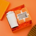 Business gift set with white stainless steel coffee mug and orange face towel in gift box - [Vitality Orange] Insulated Cup + Towel