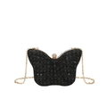 Elegante pochette a farfalla nera con paillettes, catena in metallo dorato e chiusura a diamante - Nero