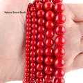 Vibrant red chalcedony natural stone beads in various sizes for DIY jewelry making - Red Coral Stone