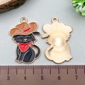 DIY black cat charm with brown cowboy hat and red scarf in enamel alloy material - Black Cat with Cowboy Hat (21567)