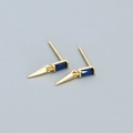 925 silver gold-tone earrings with navy blue rectangular stone and tapered metal charms - Gold (Blue Zirconia)