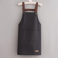 Waterproof dark gray kitchen apron with brown leather straps and large front pockets - Basic Style / Black