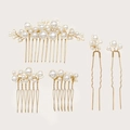 5-teiliges Brauthaarschmuck Set mit Barockperlen und goldenen Kämmen und Nadeln - Gold