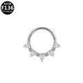 Silver ASTM F136 titanium septum clicker with teardrop cubic zirconia stones - Silver Fancy Teardrop Zirconia Style (G23NR292-S1208265)