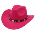 Vibrant pink western cowboy felt hat decorated with silver concho and stud leather band - M (56-58cm) / Ethnic Metal Decoration / Rose Red