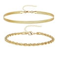 Golden layered bracelet set with flat snake chain and twisted rope chain details - Gold Snake/Water Wave Chain Style Combination (34)