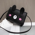 Mini black PU leather kids crossbody bag with cute cartoon rabbit design and strap - Black