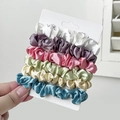 Set of 6 colorful satin hair scrunchies on display card in white, purple, and pastel shades - 8# Rainbow Macaron 6Pcs Set