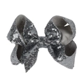 5-inch silver grey sequin hair bow clip with sparkling metallic finish for girls - Gray