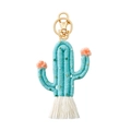 Handmade boho cactus keychain in lake blue with pink pom-pom and off-white tassel detail - Lake Blue