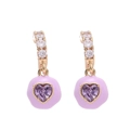 Pendientes de corazón con circonita rosa, baño de oro y detalles de esmalte lavanda - Goteo de aceite morado con circón morado