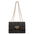 Sac à bandoulière chic en tweed noir avec fils dorés et élégante bandoulière chaîne - Tweed Noir
