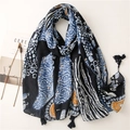Etnische sjaal met geometrische print en kwastjes in blauw, oranje en zwart - Blauw en Wit Porselein Pop Totem - Kwastje Stijl / 180*90CM