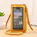Bright yellow touchscreen crossbody phone bag with adjustable strap and PVC window - Yellow