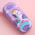 3D embossed purple unicorn EVA pencil case with colorful rainbow mane and tail - Purple Unicorn