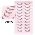 Detailed view of 10 pairs of black false eyelashes with natural flared volume on tray - Natural Thick Style (ZB15)