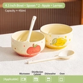 Cute 450ml fruit ceramic bowl set with apple and lemon patterns and spoons - Lemon + Apple / 2 Bowls + 2 Spoons
