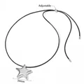 Silver star pendant necklace with adjustable black wax cord and minimalist design - Star Style (PDD880)