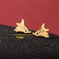 Golden stainless steel pig-shaped stud earrings with black engraved details in 12mm size - Corgi Face (783) / Gold