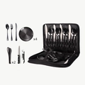 Portable 4-person black stainless steel camping cutlery set with storage bag - Black 20-Piece Set