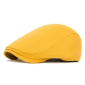 Classic bright yellow flat cap in durable cotton twill fabric with precision stitching - Back Button Style / Yellow