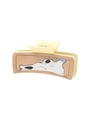 Creamy beige plastic hair claw clip with western cowboy art print on white background - Cream Art Print Style (90272)