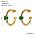 Golden stainless steel hoop earrings featuring square green zircon and 18k gold plating - Green Zirconia