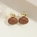 Minimalist 14K gold plated French vintage earrings with brown oval resin pendants - Coffee Oval Style