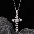 Macro view of cross pendant necklace with clear cubic zirconia in silver plating - Style 24: Brass Plated With Real Gold + Stainless Steel Chain (color Retention)