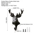 Vintage brown cast iron deer head garden hook set with dimensions and mounting hardware - Deer Head Single Hook (6355)