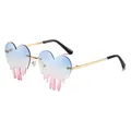 Y2K frameless heart-shaped sunglasses with blue-pink gradient melting lenses and gold frame - Blue Pink Gradient