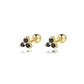 Gold s925 silver screw back stud earrings featuring three black round cubic zirconia - 925 Silver / Gold + Black Zirconia