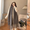 Soft dark grey knit scarf for women with long fringe and warm cashmere-like feel - Modern Gray