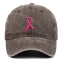 Washed dark gray baseball cap with pink breast cancer awareness ribbon embroidery - Coffee
