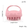 Pink ergonomic silicone scalp massager brush with soft bristles for hair washing - Handheld Wheat Straw Pink