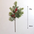 Artificial frosted pine needle branch with red berries for Christmas floral decor, 46cm - Christmas Red Berry Series Single Branch Style A