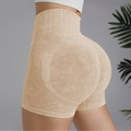 Nahtlose High-Waist Yoga-Shorts in Hellbraun mit formendem Push-up-Effekt am Gesäß - S / Cremeweiß