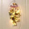 Illuminated white flocked PE Christmas swag with purple bow and golden berries - With LED Lights / White Flocked PE Gold Berry Swag (With Lights)