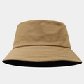 Detail view of khaki bucket hat showing reinforced parallel stitching and black lining - Dark Khaki