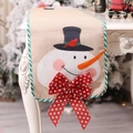 Christmas snowman table runner in natural linen with a large red polka dot bow decoration - Hemp Fabric / Snowman Style (J-JY84)