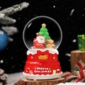 Luminous Santa Claus Christmas snow globe music box with a festive red base and sleigh - Deer/Red