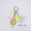 Mini porte-clés raquette de tennis dorée avec balle jaune et anneau métallique - 2.6cm Large / Raquette Or + Balle Vert Fluorescent 2.6cm