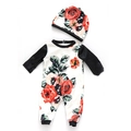 18-inch doll outfit set with floral print romper and matching hat in black and red - Q18-649 Large Floral Romper