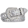 Macro detail of Y2K western cowboy belt with sparkling rhinestones and silver metal buckle - Silver Multi-color with Multi-color Buckle